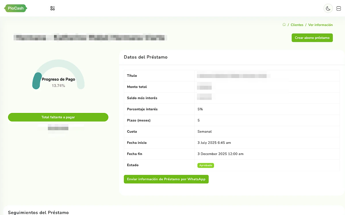 PioCash | Sistema de control de pagos con o sin  interés